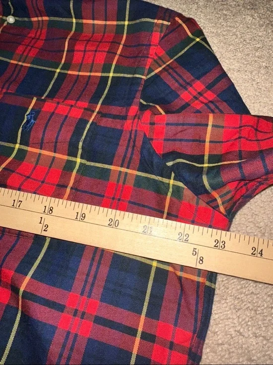 Ralph Lauren Red Navy Yellow Plaid re-worked ruffle collar shirt - Picture 6 of 7